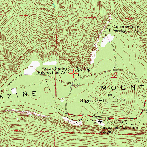 Topographic Map of Brown Springs Recreation Area, AR
