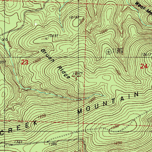 Topographic Map of Brush Ridge, AR
