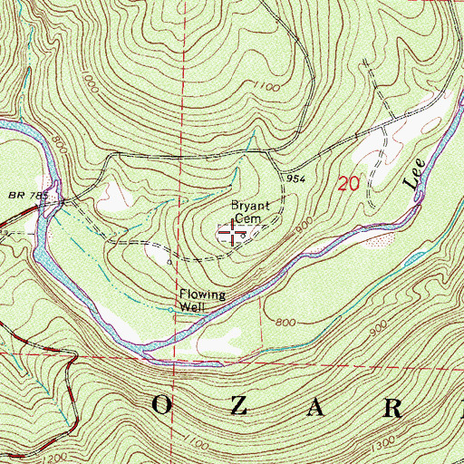 Topographic Map of Bryant Cemetery, AR