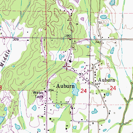Topographic Map of Auburn Cemetery, MS