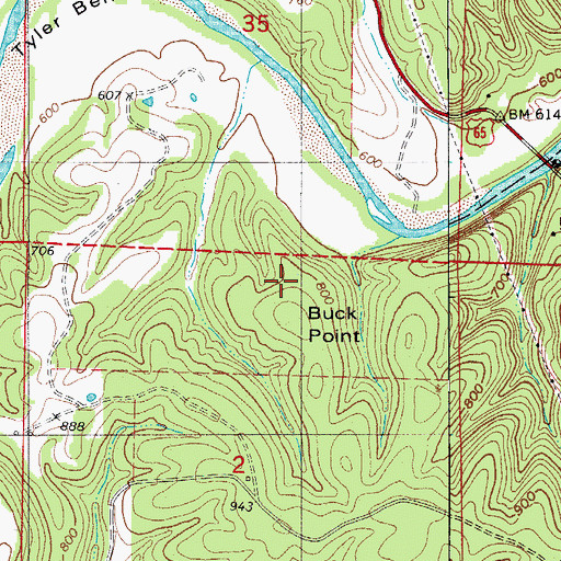 Topographic Map of Buck Point, AR