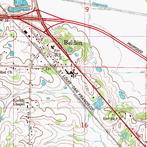 Topographic Map of Belden Attendance Center, MS