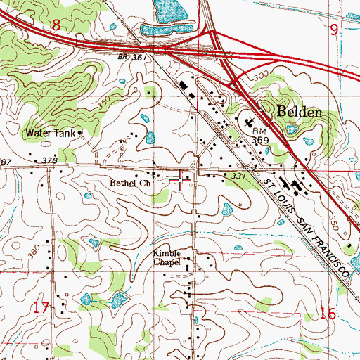 Topographic Map of Belden Cemetery, MS