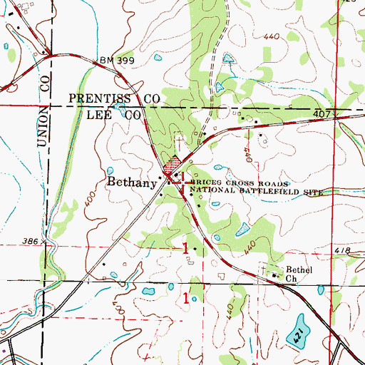 Topographic Map of Bethany Cemetery, MS