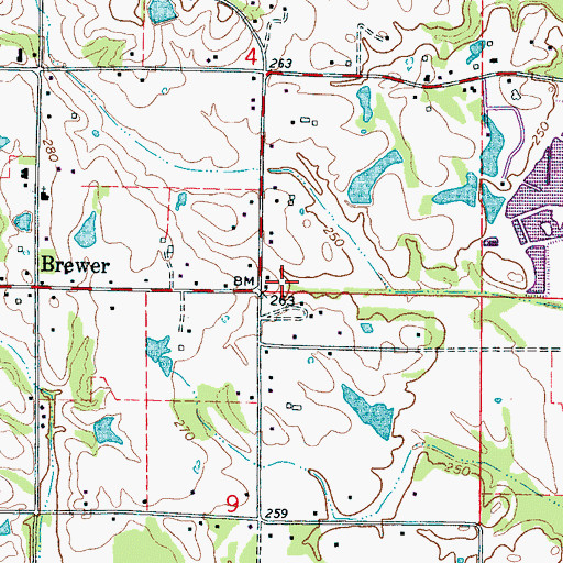 Topographic Map of Brewer Cemetery, MS