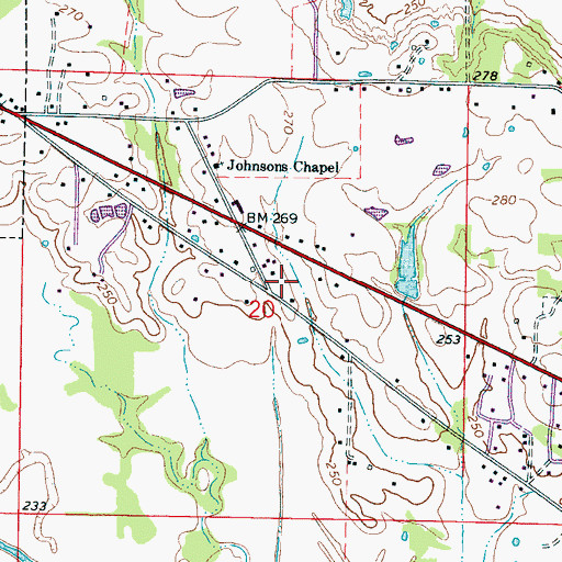 Topographic Map of Dotys Chapel Cemetery, MS