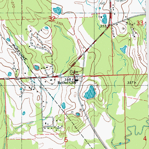 Topographic Map of Bethel Cemetery, MS