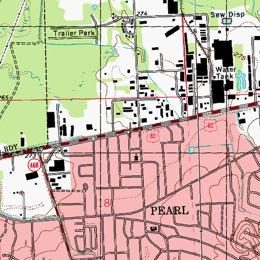 Topographic Map of Brights Center Shopping Center, MS
