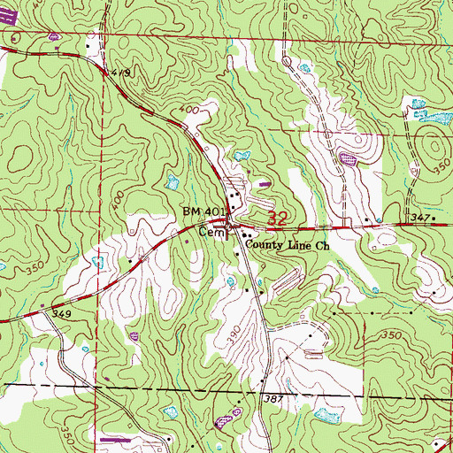 Topographic Map of County Line Cemetery, MS