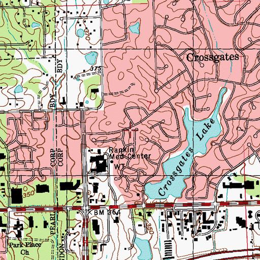 Topographic Map of Crossgates United Methodist Church, MS