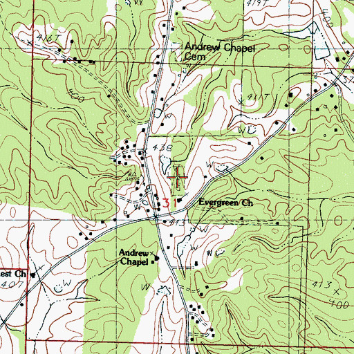 Topographic Map of Evergreen Cemetery, MS