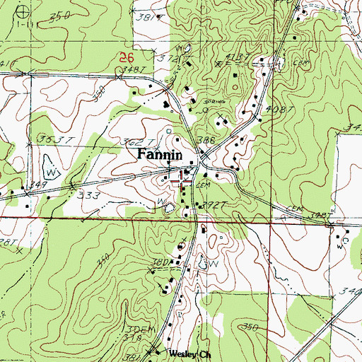 Topographic Map of Fannin Cemetery, MS