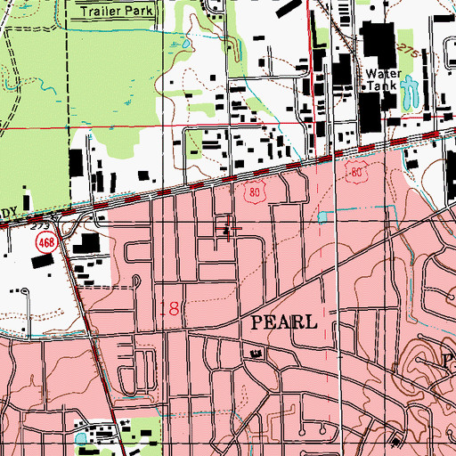 Topographic Map of First Baptist Church of Pearl, MS