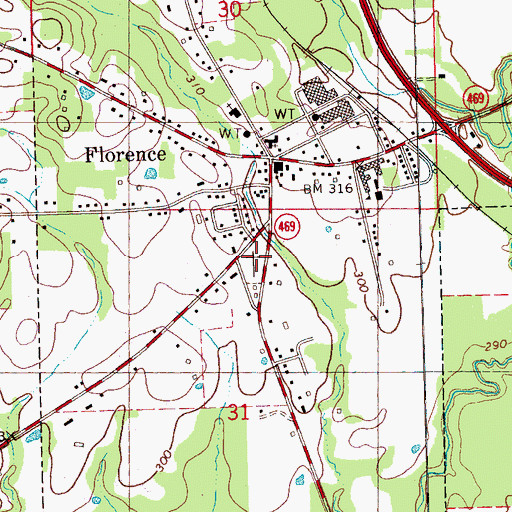 Topographic Map of Florence Cemetery, MS