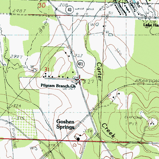Topographic Map of Goshen Springs Pilgrim Branch Cemetery, MS