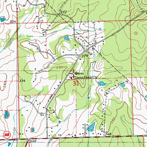 Topographic Map of Greenfield Cemetery, MS
