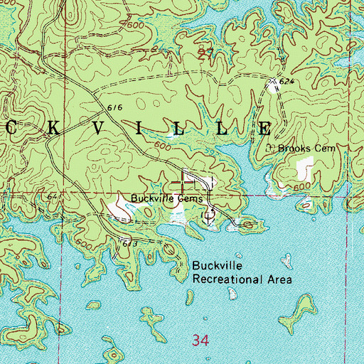Topographic Map of Buckville Cemeteries, AR