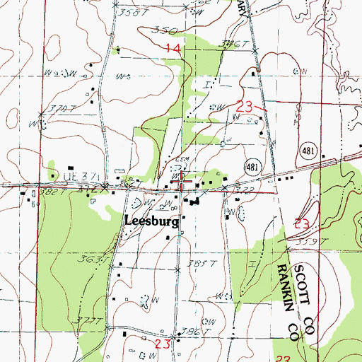 Topographic Map of Leesburg Cemetery, MS