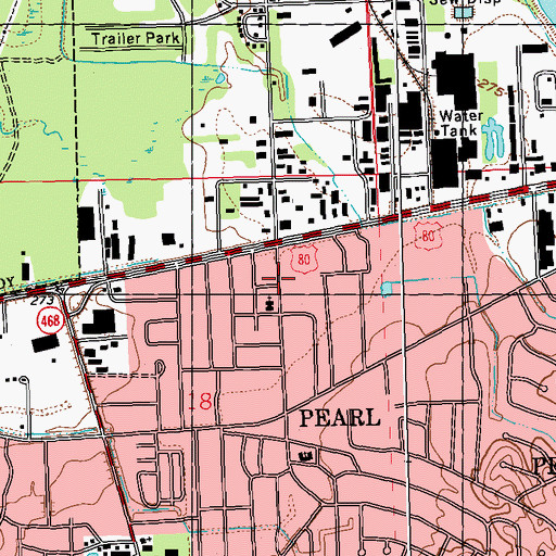 Topographic Map of Living Water Assembly of God Church, MS