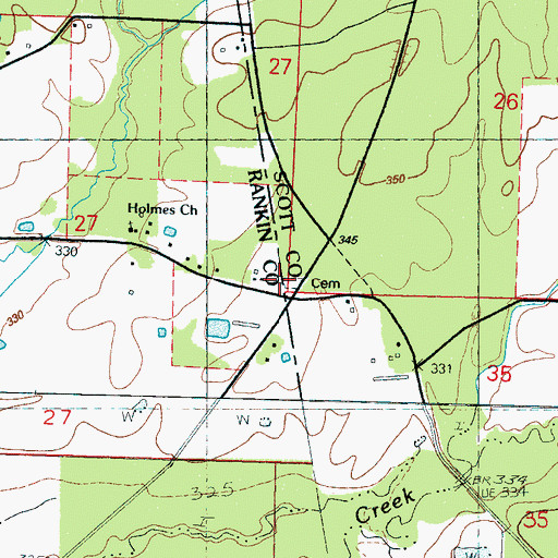 Topographic Map of Midway Cemetery, MS