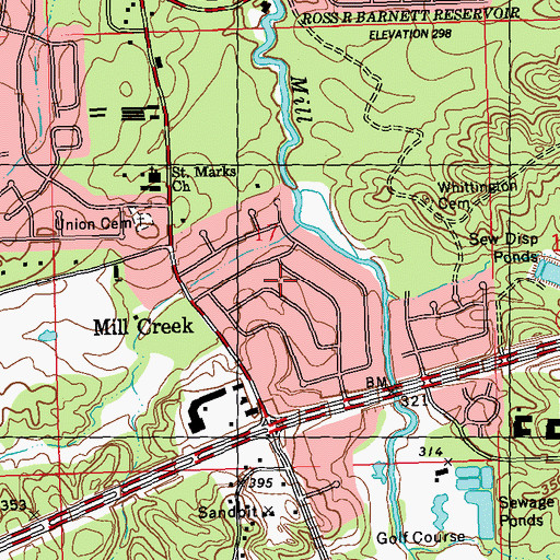Topographic Map of Mill Creek Corners, MS
