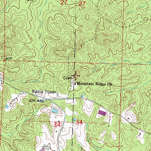 Topographic Map of Mountain Ridge Cemetery, MS