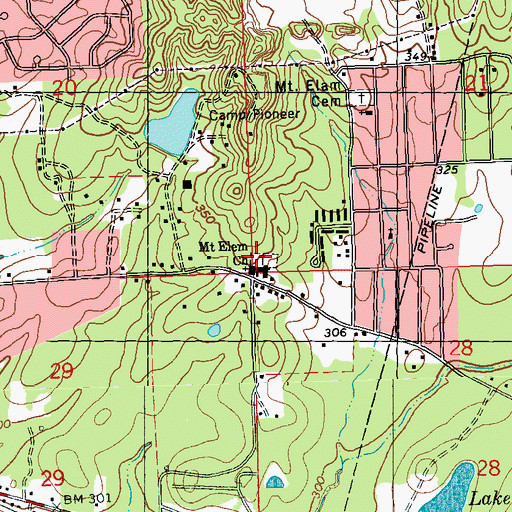 Topographic Map of Mount Elam Cemetery, MS