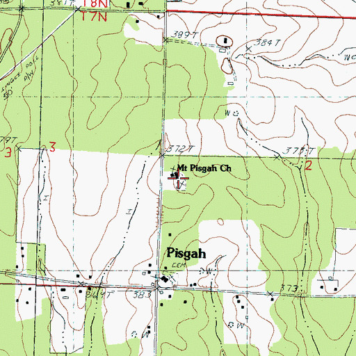 Topographic Map of Mount Pisgah Cemetery, MS