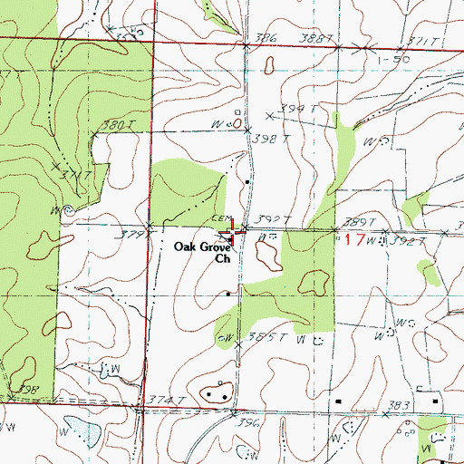 Topographic Map of Oak Grove Cemetery, MS