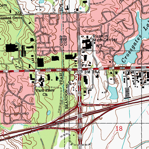 Topographic Map of Park Place Shopping Center, MS