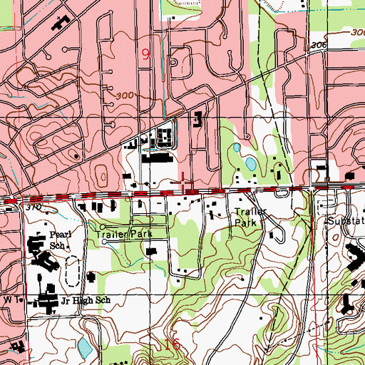 Topographic Map of Pearl Municipal Library, MS