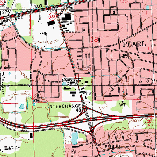 Topographic Map of Pearl United Methodist Church, MS