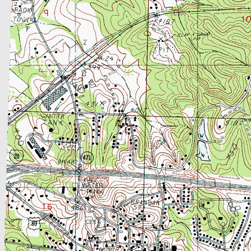 Topographic Map of Pine Valley Baptist Church, MS