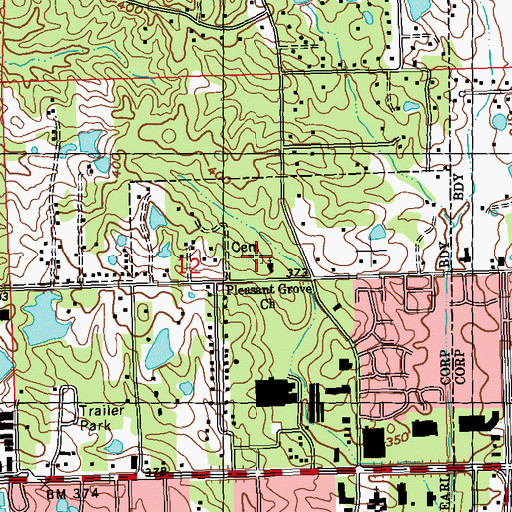 Topographic Map of Pleasant Grove Cemetery, MS