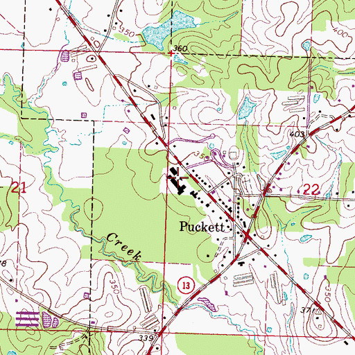 Topographic Map of Puckett Attendance Center, MS