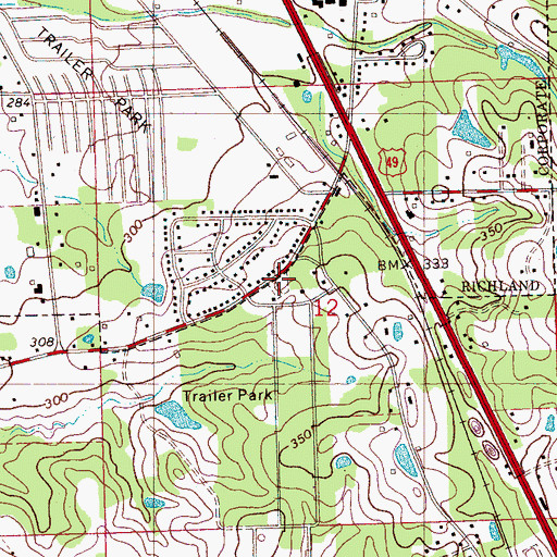 Topographic Map of Richland Cemetery, MS