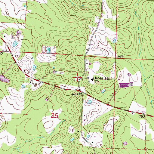 Topographic Map of Rosehill Cemetery, MS