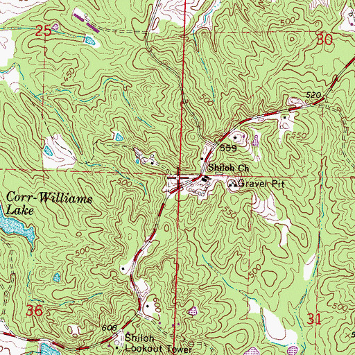 Topographic Map of Shiloh Cemetery, MS