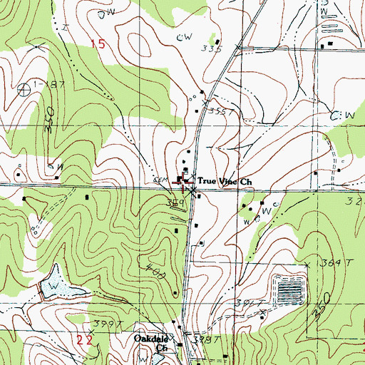 Topographic Map of True Vine Cemetery, MS