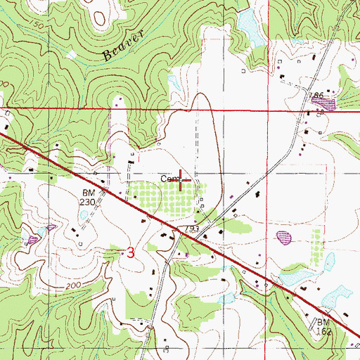 Topographic Map of Cowart Cemetery, MS