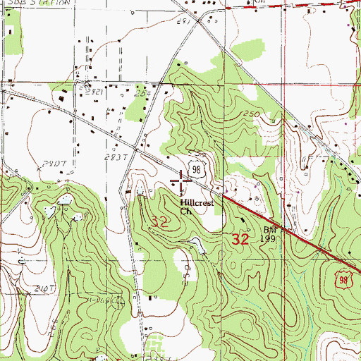 Topographic Map of Hillcrest Cemetery, MS