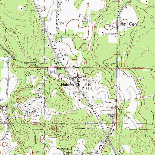 Topographic Map of Holmes Cemetery, MS