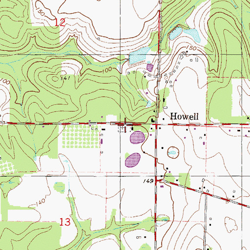 Topographic Map of Howell Cemetery, MS