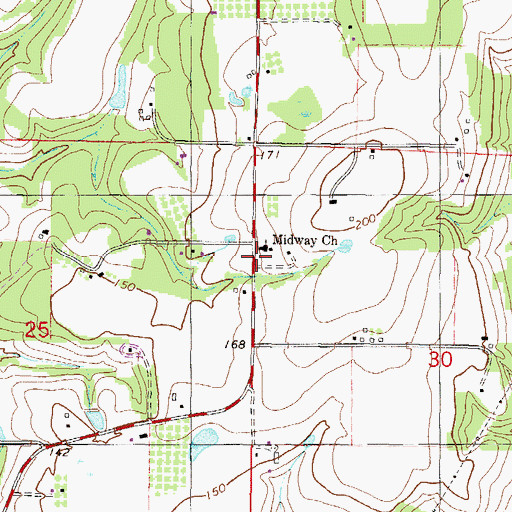 Topographic Map of Midway Cemetery, MS