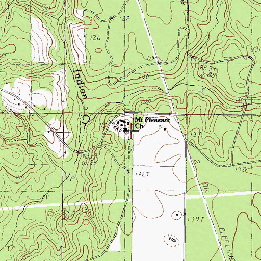 Topographic Map of Mount Pleasant Cemetery, MS