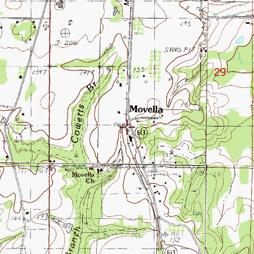 Topographic Map of Movella Cemetery, MS