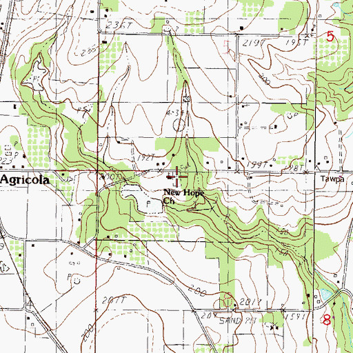 Topographic Map of New Hope Cemetery, MS