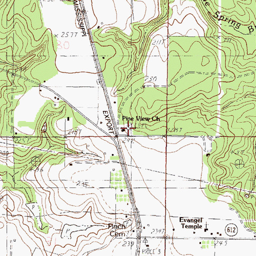 Topographic Map of Pine View Cemetery, MS