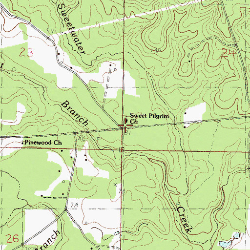 Topographic Map of Sweetwater Cemetery, MS