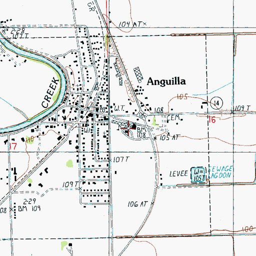 Topographic Map of Anguilla High School, MS